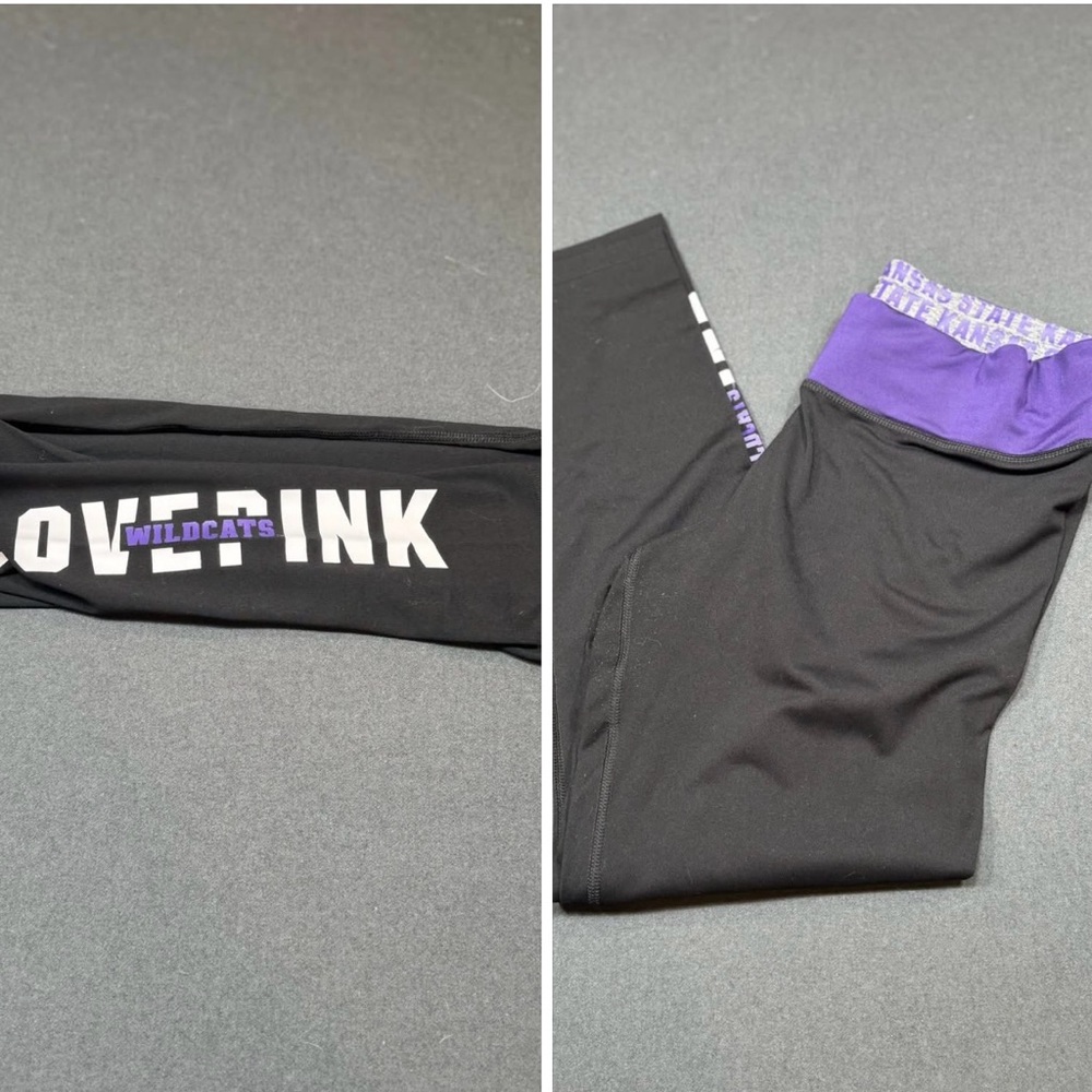 PINK Victoria's Secret women’s  Leggings - Black with Purple Waistband